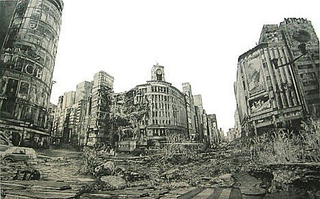 Illustration for article titled Lithographs Capture the Future Ruins of Post-Apocalyptic Tokyo